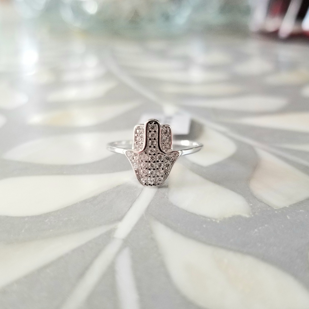 Dainty Hamsa Hand of God Sterling Ring